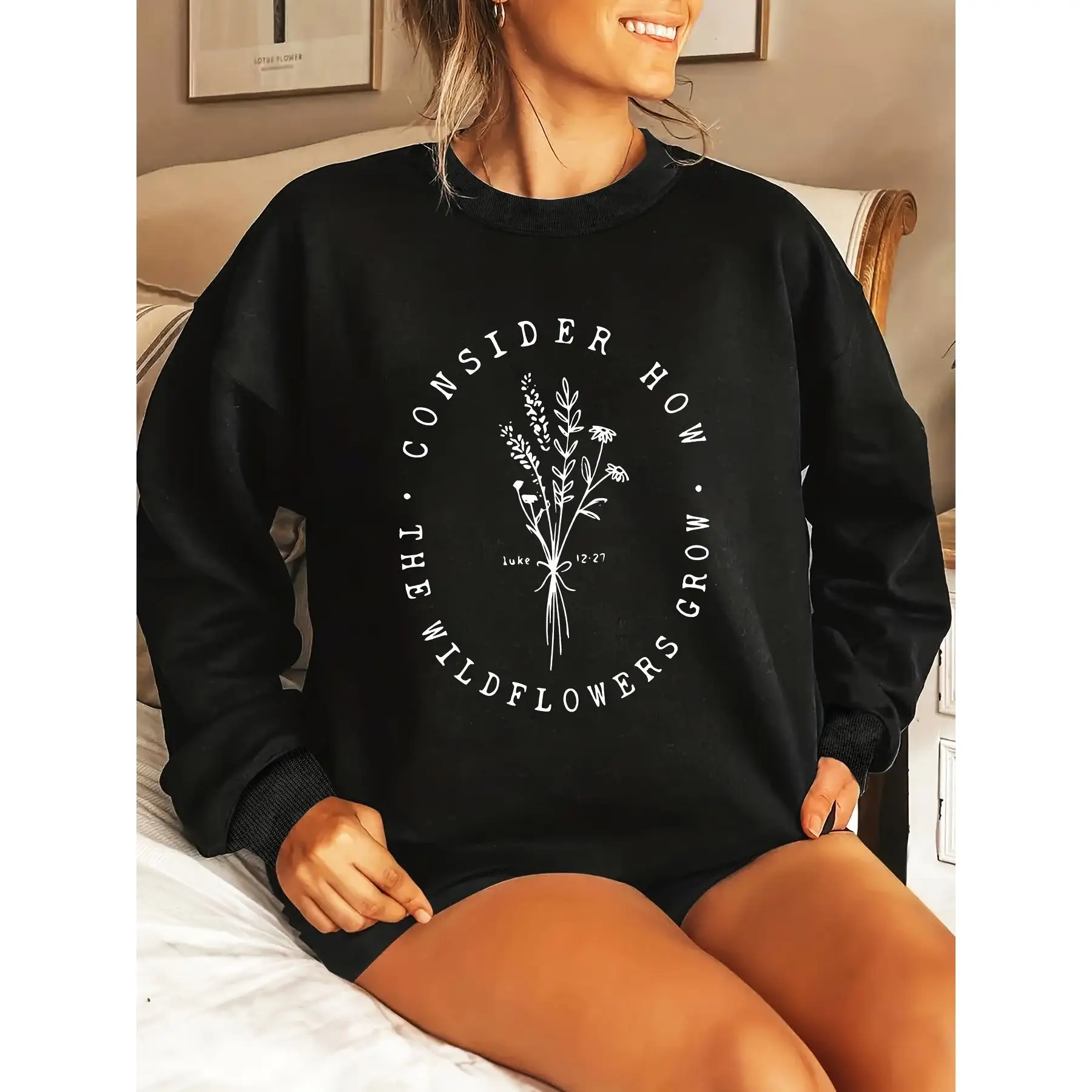 

Women Wildflowers Sweatshirt Bible Verse Graphic Crewneck Christian Pullover Jesus Religious Loose Tops