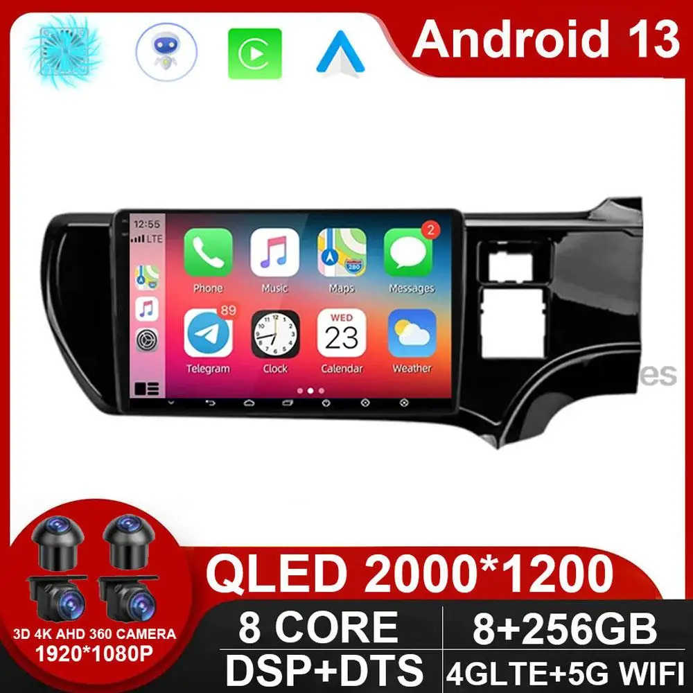 For Toyota Aqua Prius C 2011-2017 Car 4G WIFI Radio Navigation GPS Android 14 Multimedia Player Radio 2Din DVD Carplay NO DVD