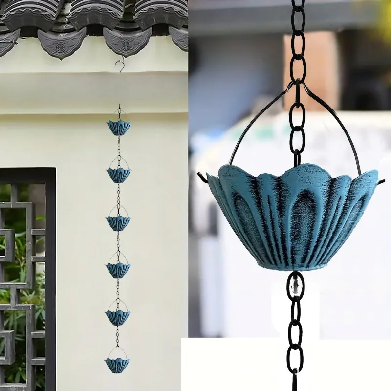 New Blue Rain Chain for Courtyard Drainage Roof Eaves Rain Chain Garden Drainage Chain Home Decoration Gardening Supplies
