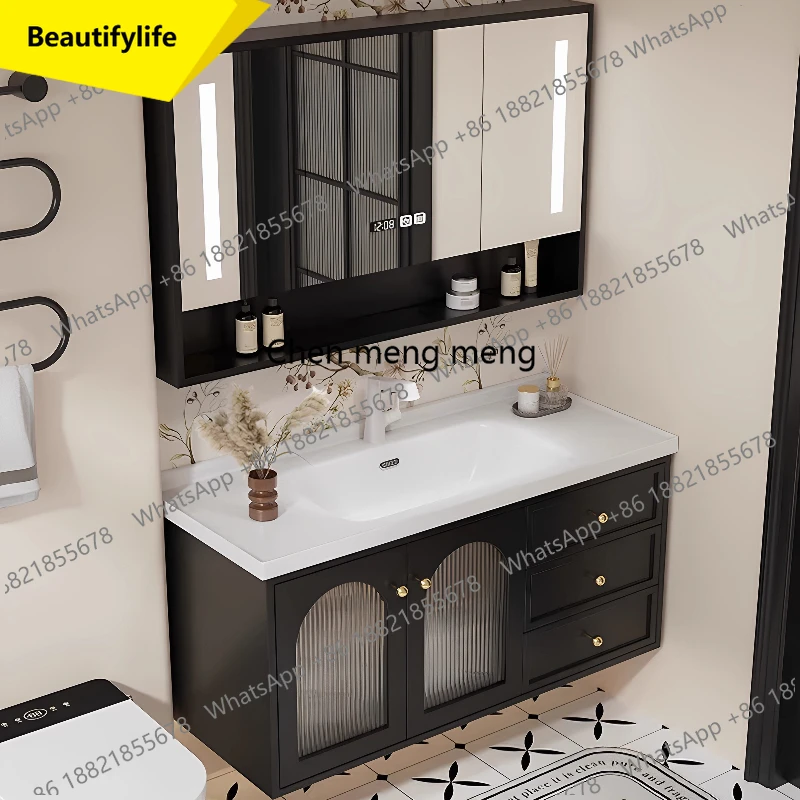 

A17 Интегрированный светильник в ванную комнату, напольный шкаф для хранения умывальника и косметики, зеркальный органайзер, мебель для ванной комнаты