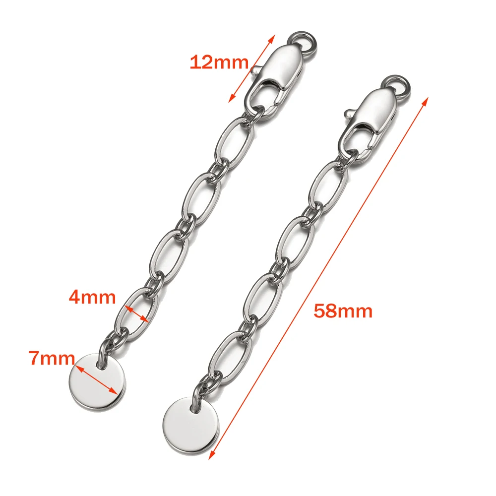 2pcs 18K Gold Plated Brass Round Extension Tail Chain With Lobster Clasps for DIY Necklace Bracelet Jewelry Making Accessories
