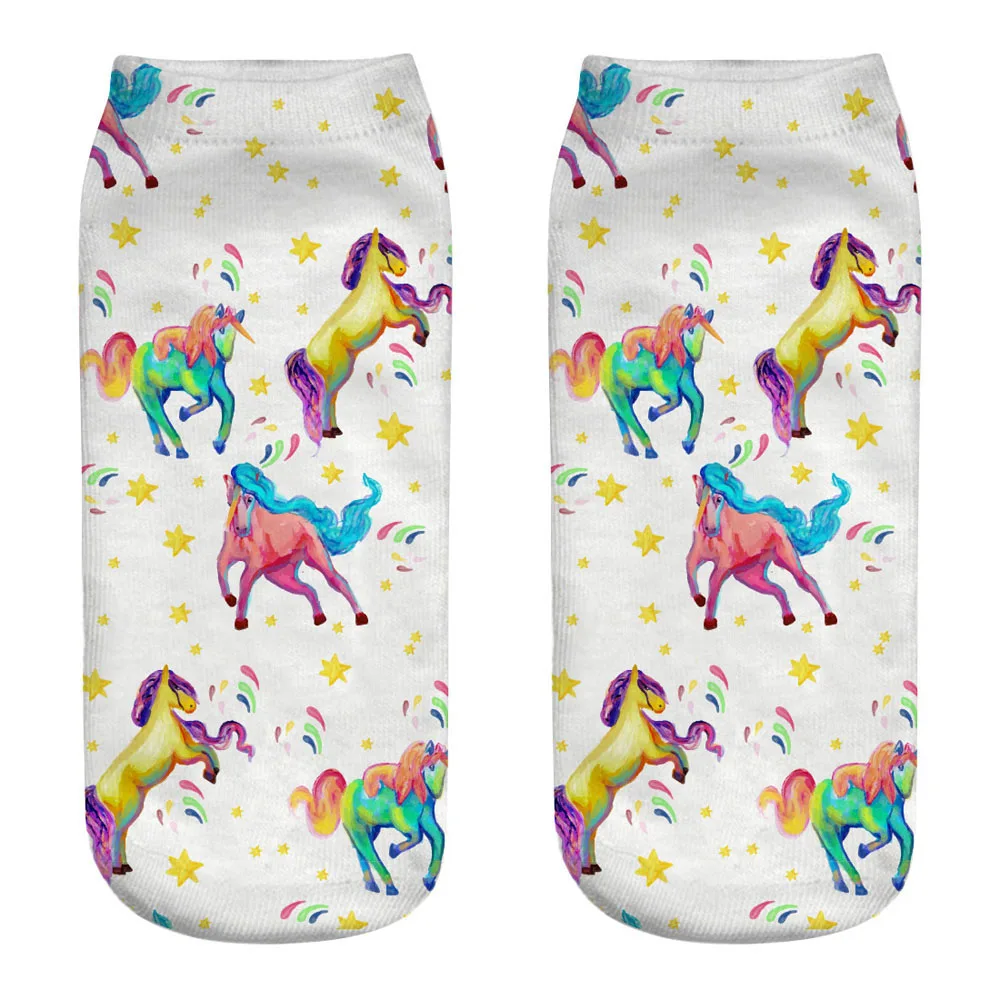 Harajuku 3D Druck Einhorn Frauen Kawaii Ankle Licorne Chaussette Femme Calcetines Mujer Nette Kunst Socken Unisex – Detail 31