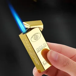 Premium Sense Unusual Blue Flame Metal Lighter Straight In Gold Bar Windproof Lighter Smoking Accessories Men's Gift Gadget