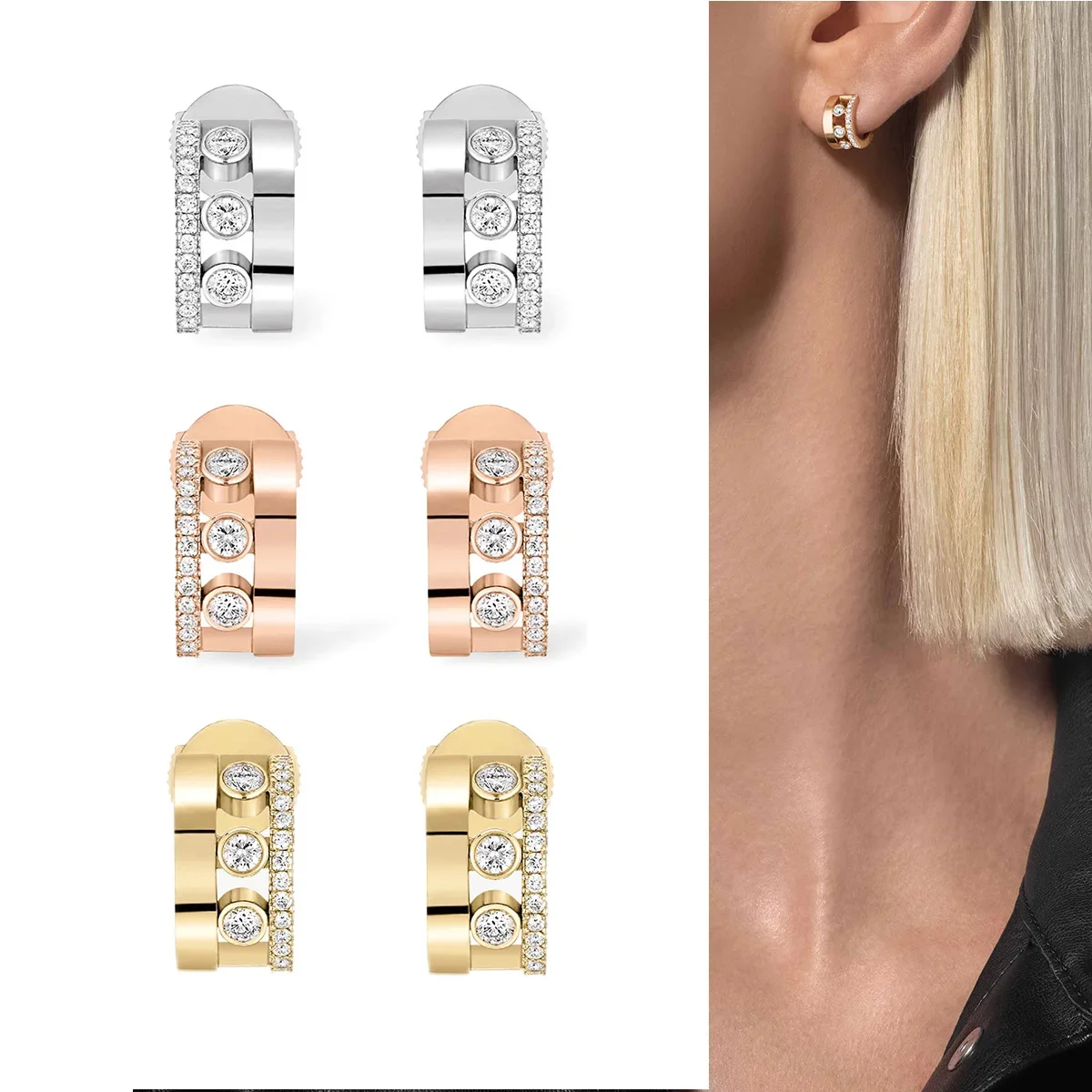 2024 New Fashion Trend Light Luxury 925 Silver Female Rectangular Earrings Romantic Jewelry Lovers Gift