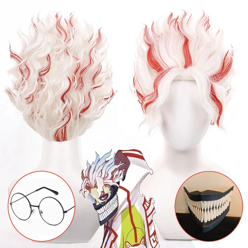 Anime Ken Takakura Okarun Cosplay Wig Mask Glasses Red White Hair Momo Ayase Halloween Party For Adult  Women Men Props