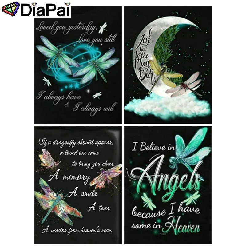 

DIAPAI Diamond Painting 5D DIY 100% Full Square/Round Drill "Dragonfly moon text" 3D Embroidery Cross Stitch Home Decor