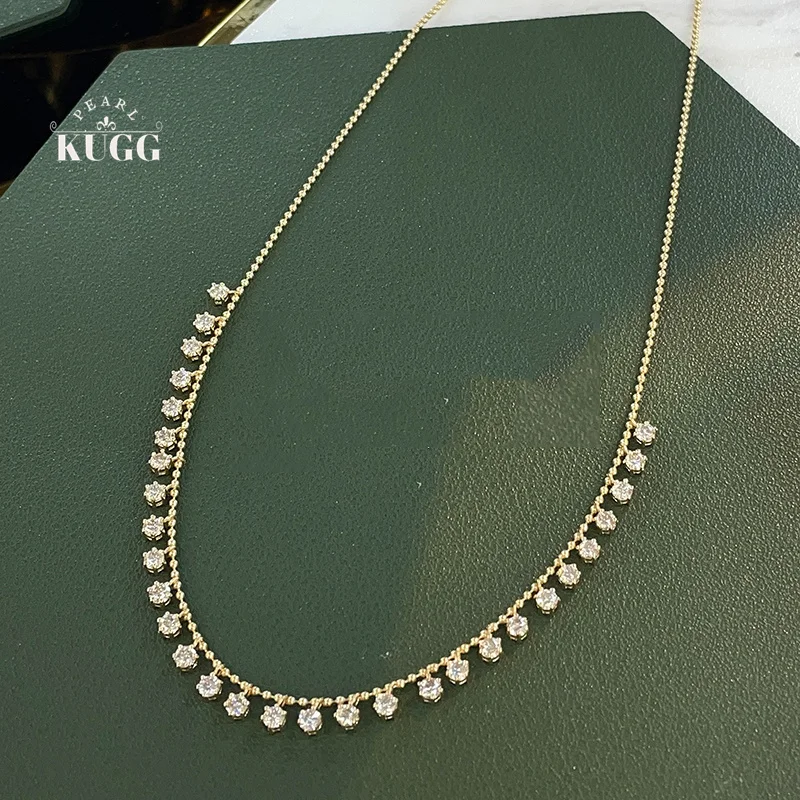 KUGG 100% 18K White/Yellow Gold Necklace Luxury Design 2.0carat Real Natural Diamond Necklace for Women High Party Jewelry