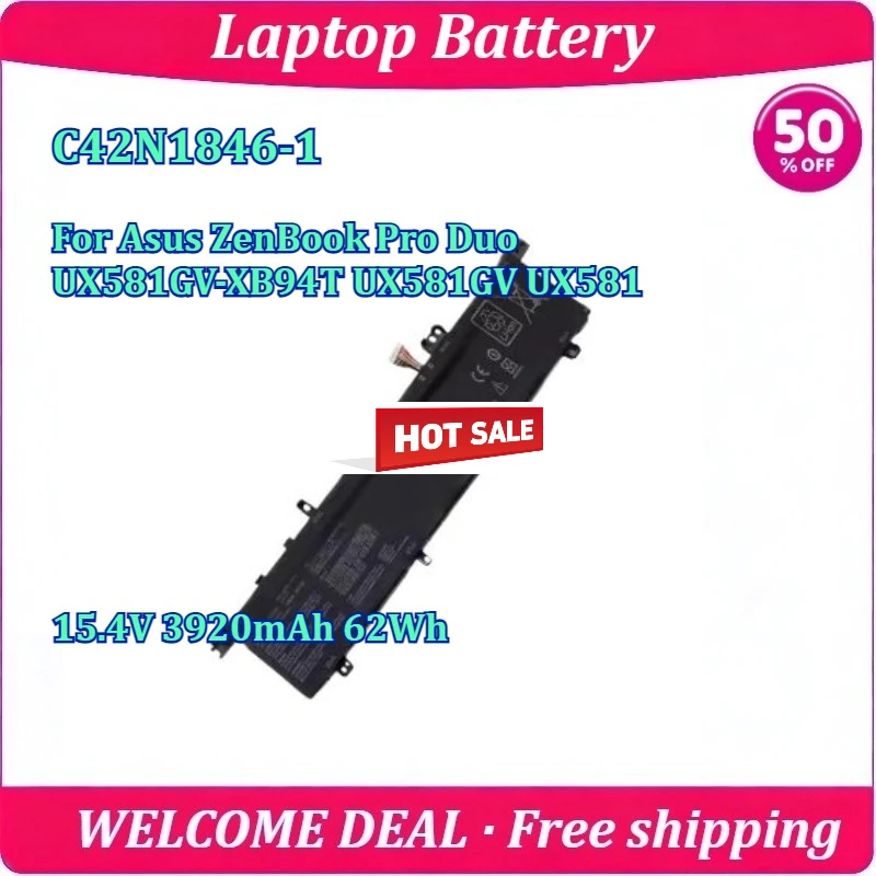 New C42N1846-1 Laptop Battery For Asus ZenBook Pro Duo UX581GV-XB94T UX581GV UX581 15.4V 3920mAh 62Wh Battery