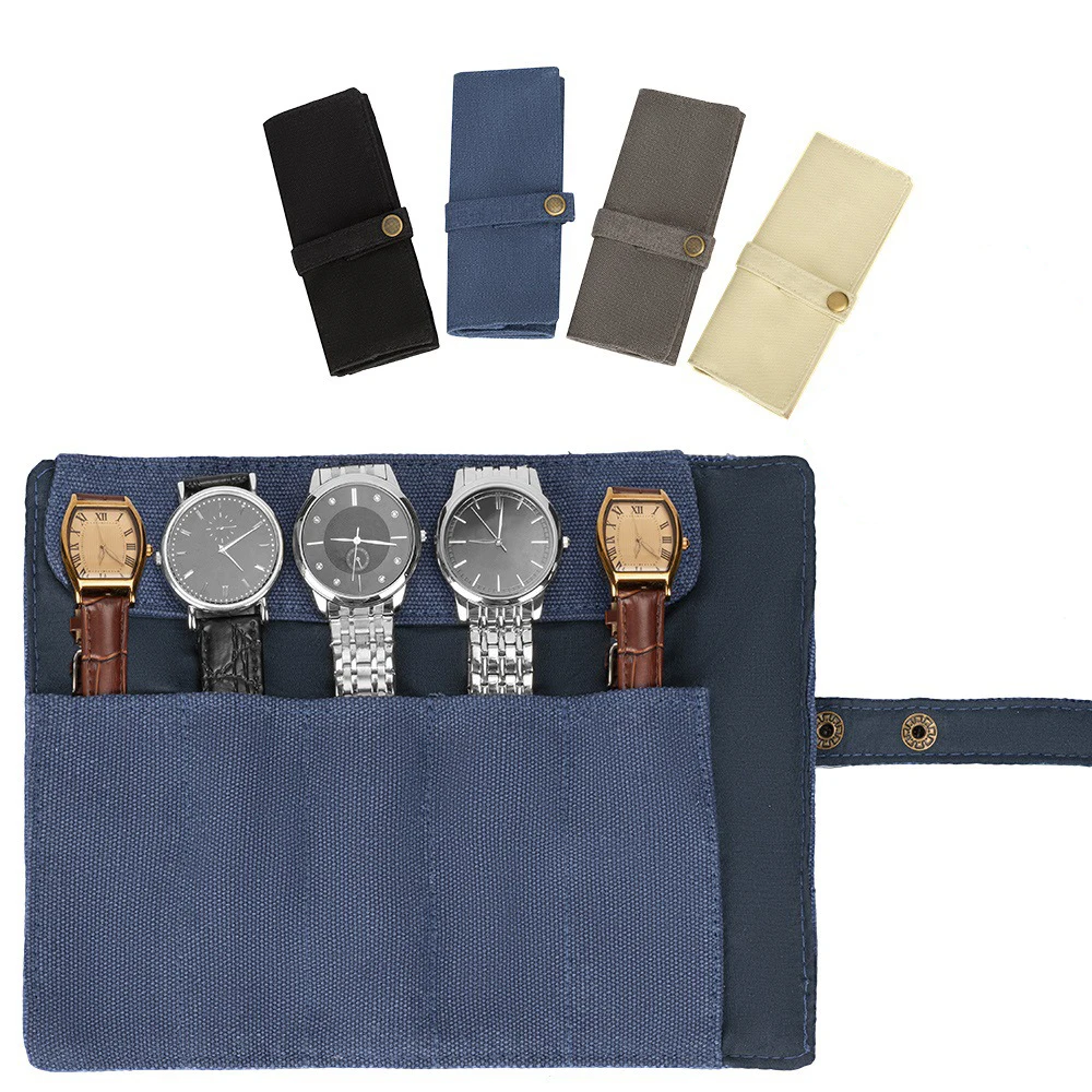 Nylon Handmade Watch Band Roll Organizer with 5 Slots Storage Box Watch Strap Smart Watch Storage Bag Travel Case
