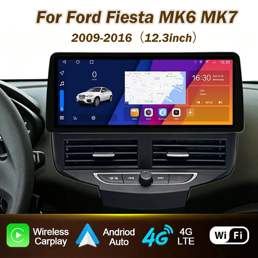 Radio de coche de 12,3 pulgadas para Ford Fiesta MK6 Ford Fiesta MK7 2009-2016 LHD RHD Android 15 reproductor de vídeo Multimedia GPS android Carplay