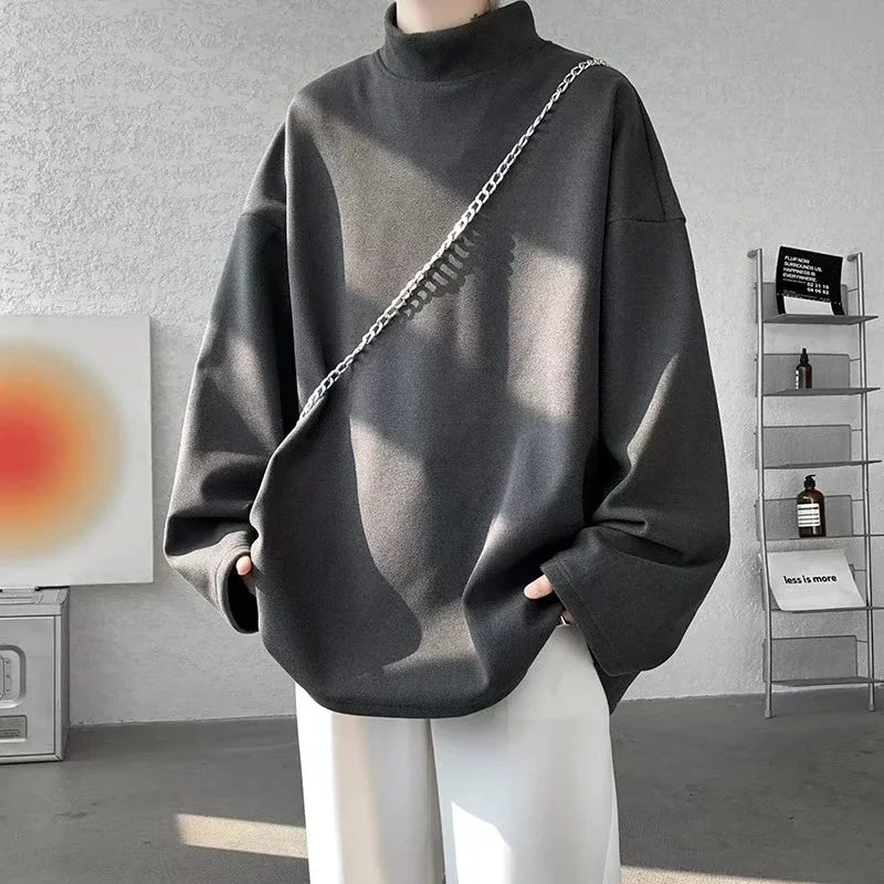 

Толстовка с полуводолазкой, мужская весенне-осенняя немецкая бархатная базовая рубашка, футболка с длинными рукавами, свободный внутренний топ