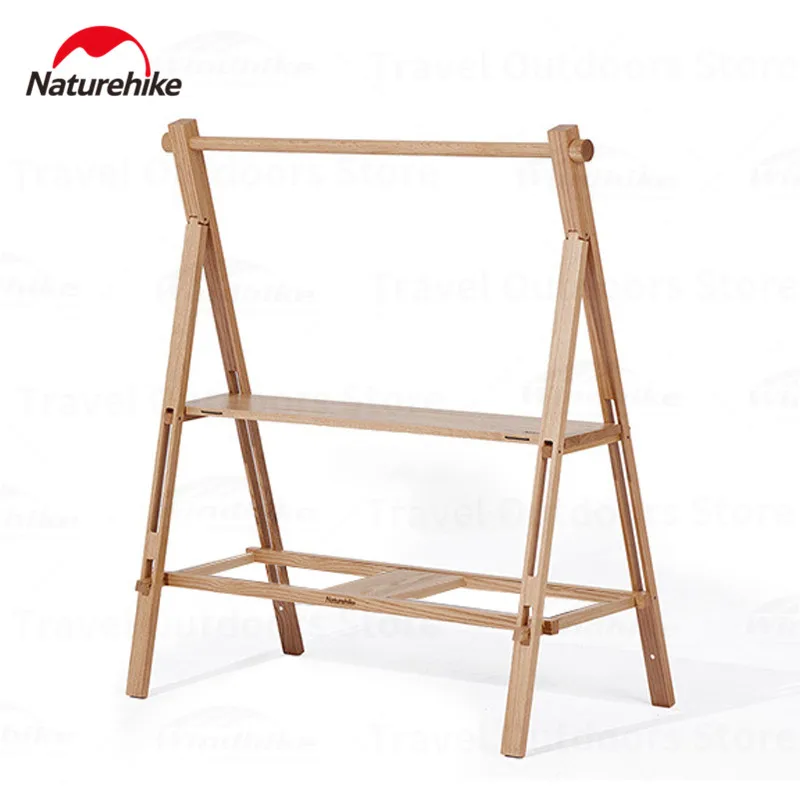 Naturehike Outdoor Multi-Functional Solid Wood Rack Camping Picnic Detachable Multi-Layer Storage Rack Triangular Structure Rack