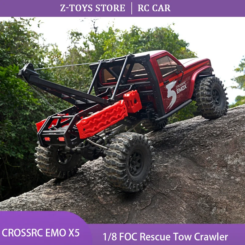 CROSSRC EMOX5 1/8 RC Rescue Tow Truck FOC Brushless 4WD Long Wheelbase Off Road Rock Crawler Waterproof Hobby Grade Model RTR