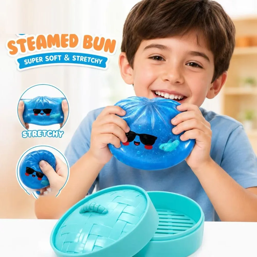 Brinquedo Squishy de Glitter em Formato de Tubarão, Macio, de Recuperação Lenta, Tipo Pãozinho Recheado Cozido no Vapor, Brinquedo Anti-stress com Vaporizador de Brinde