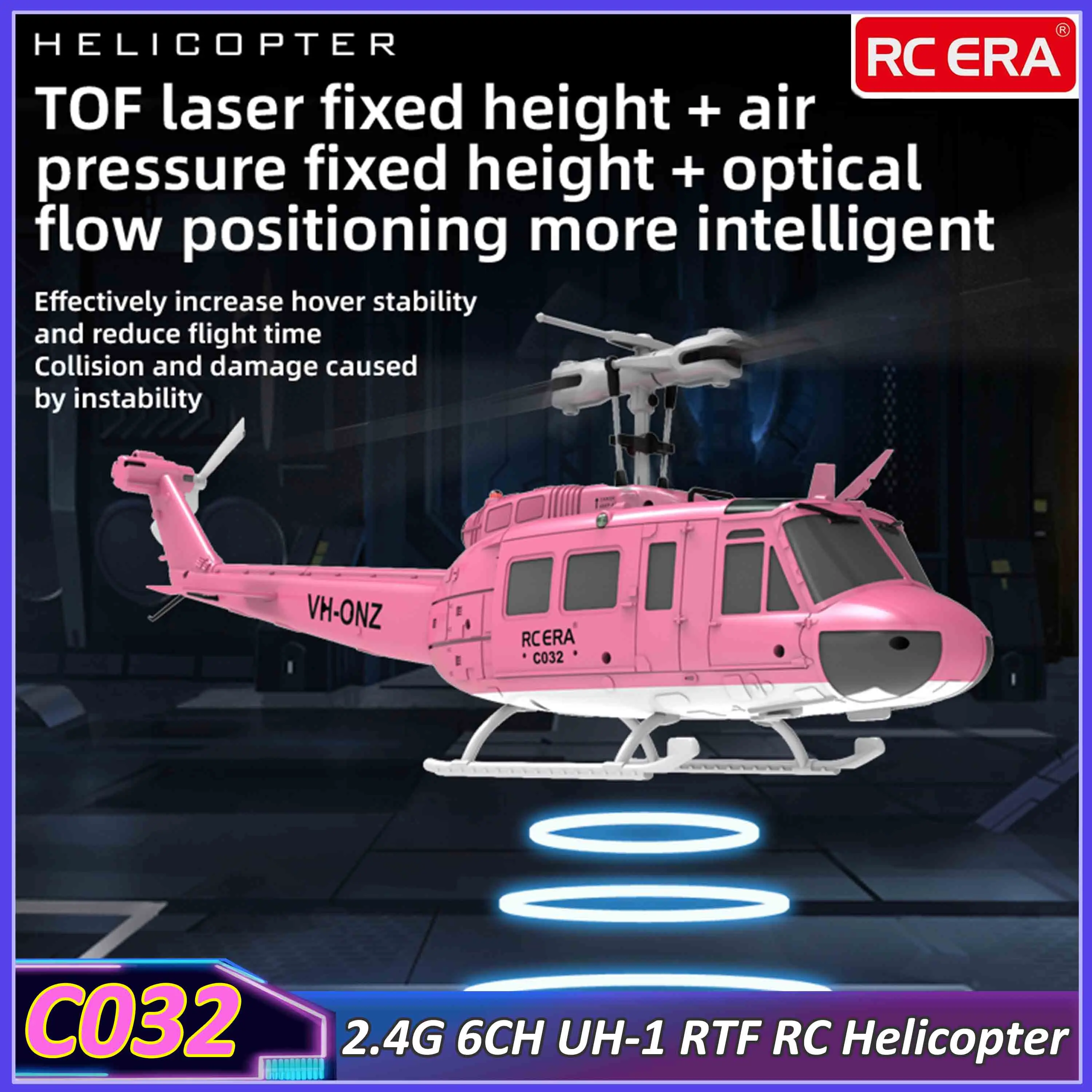 

C032 UH-1 RTF RC Вертолет 2,4G 6-Aixs Гироскоп 6CH Удержание высоты Оптический поток Бесщеточный пульт дистанционного управления Игрушки для детей и взрослых