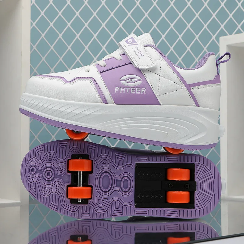 Fashion 2025 New Style Children Four Wheels Roller shoes Boys and Girls Flying Shoes with Wheels Kids skating Shoe