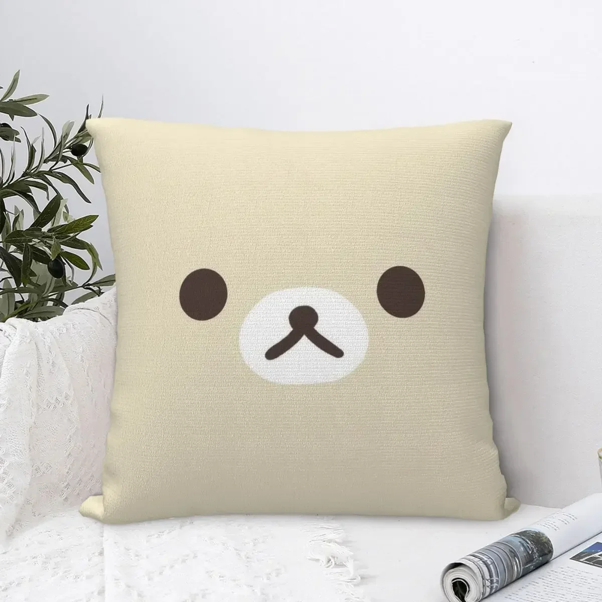 Korilakkuma Face Square Pillow Case Rilakkuma Cushion Cover Awesome Linen Decorative Pillowcase for Home