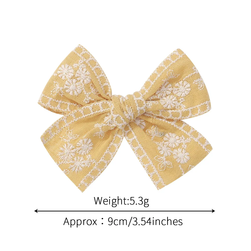 2Pcs Baby hairpin Kids Classic Embroidery Flower Bow Hair Clips Geometric Sweet Vintage Cotton Baby Girls Hair Accessories