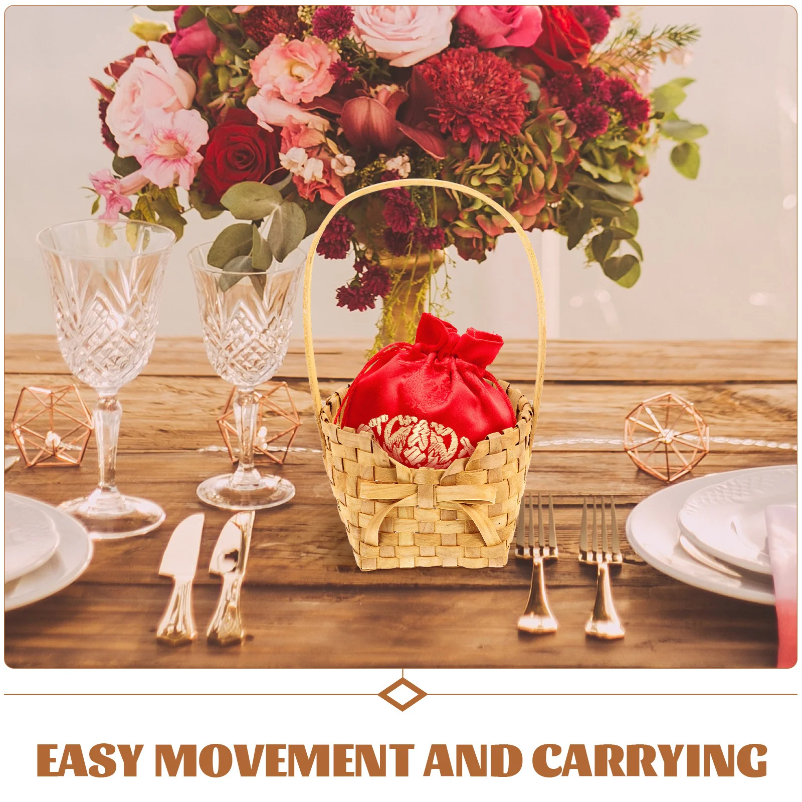 

Rustic Woven Basket Portable Handmade Storage Handle Durable Bamboo Picnic Outdoor Party Wedding Gift Woven Basket with Handle