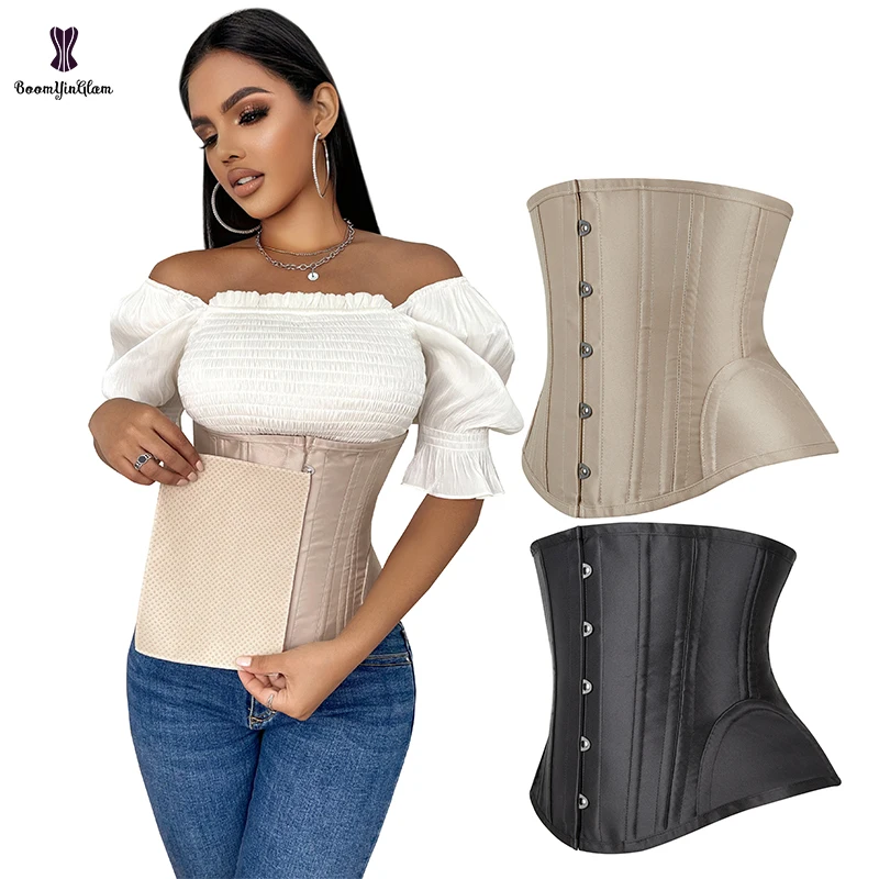 

Front 5 Busk Closure Firm Tummy Control Chest Binder Cupless Bustier With Rope 24 Steel Bone Corset For Women XXS-XXXL