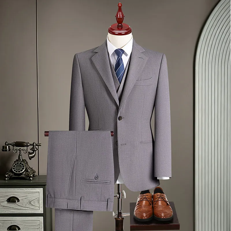 High-Quality Fashionable Casual Handmade Half-Linen Blend Wool Silk Lyocell Tailored Italian Style Three-Piece Suit Set