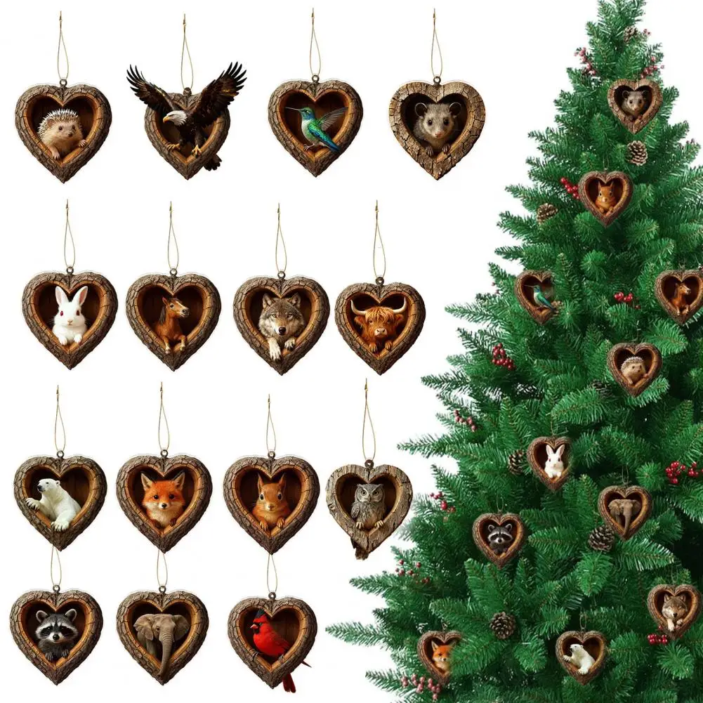 Forest Animal Christmas Ornaments 2D Acrylic Fox Eagle Birds Ornament Woodland Hanging Pendant for Xmas Tree Home Party Decor