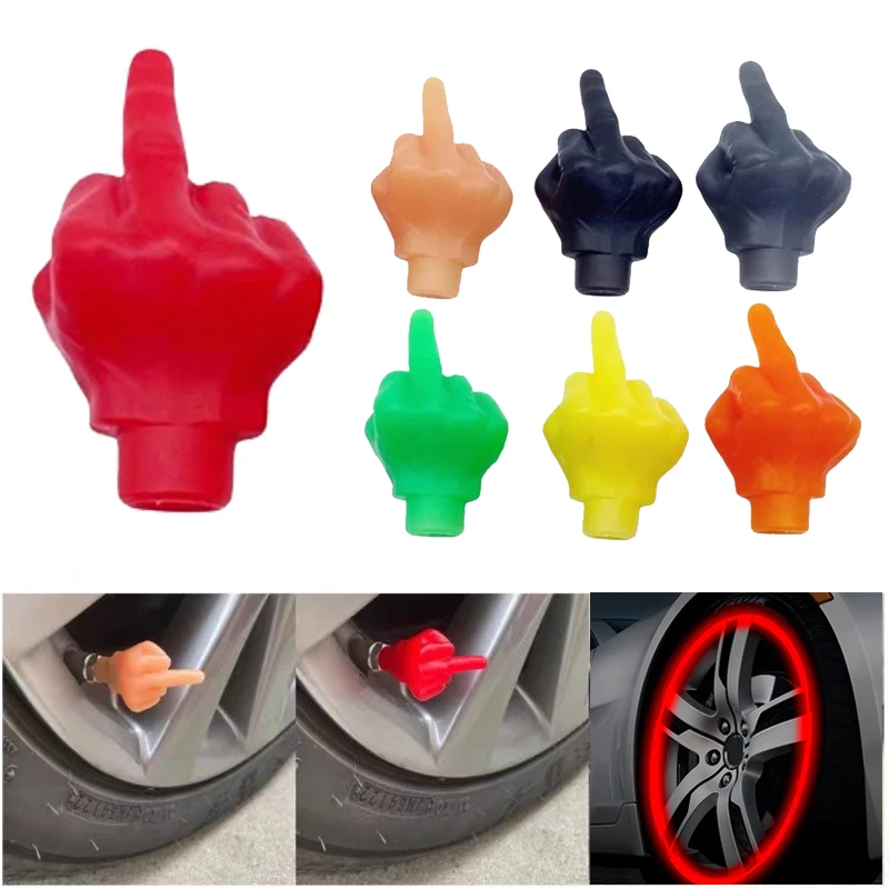 Car Tire Valve Cap Middle Finger Styling Personality Decor Wheel Nozzle Dustproof Waterproof Tyre Valve Stem Caps Accessories