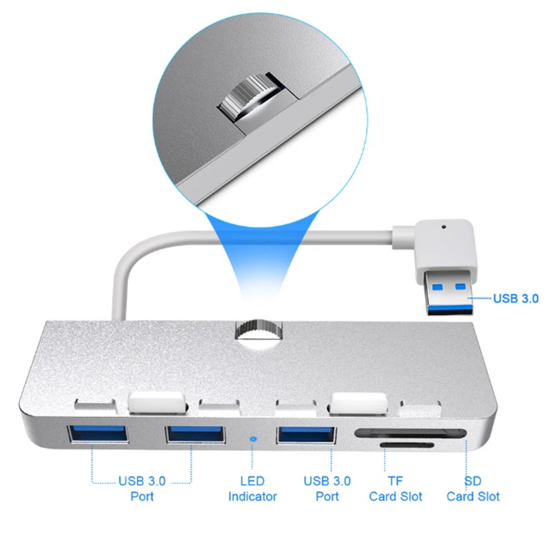 Rocketek Aluminum Alloy USB 3.0 Hub 3 Port Adapter Splitter With SD/TF Card Reader For Imac 21.5 27 PRO Slim Unibody Computer