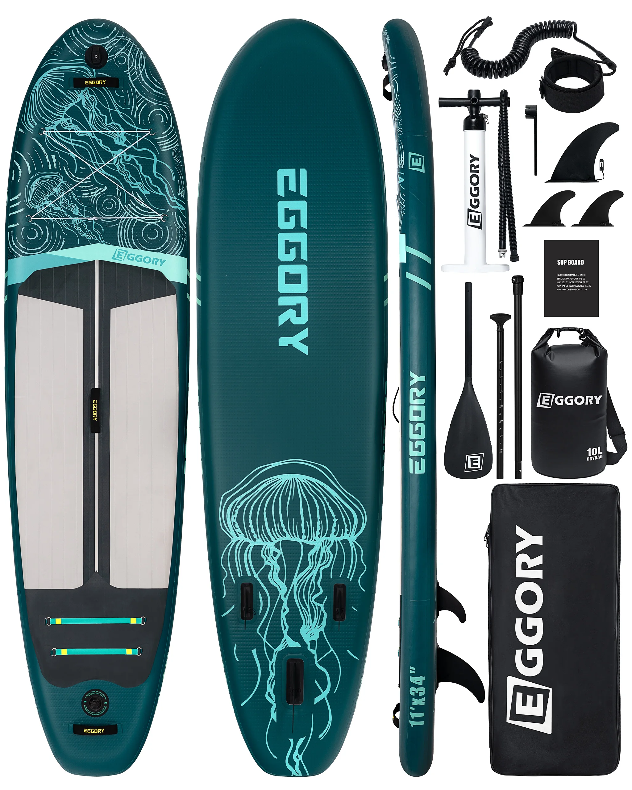 EGGORY 11FT 34 " Extra Breed Opblaasbaar Stand Up Paddle Board Kwallenpatroon Ultra-Stabiel ISUP 10L Droge Tas Volwassenen SUP Board - afbeelding 1