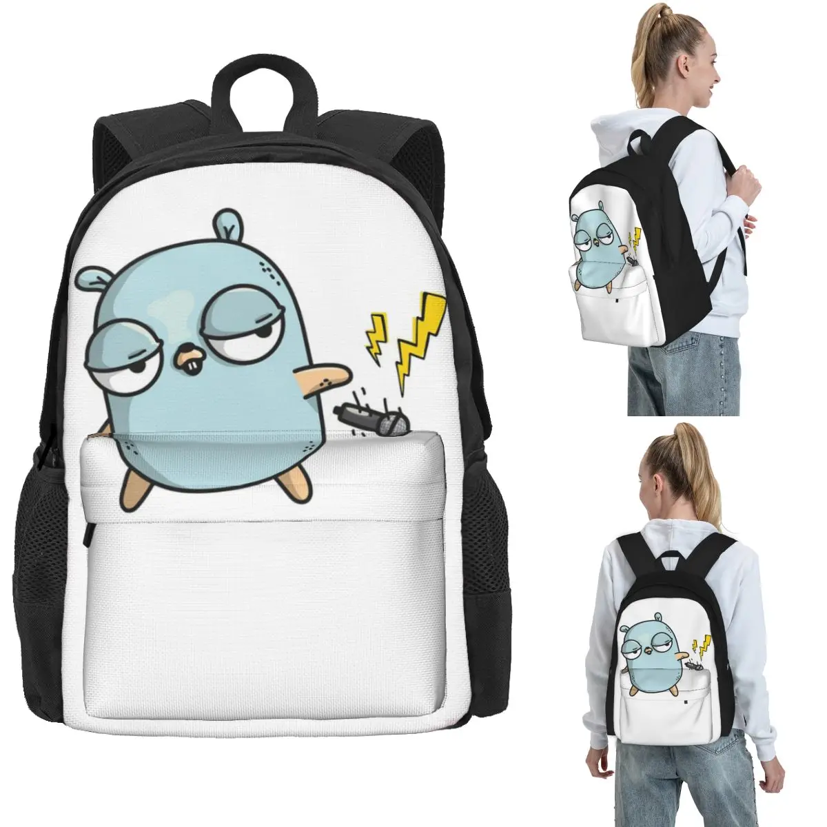Golang Gopher Go Disco Style Backpack Hot Sale Daypack Large Capacity Children BookBag School Bag Shoulder Bags for Men Women