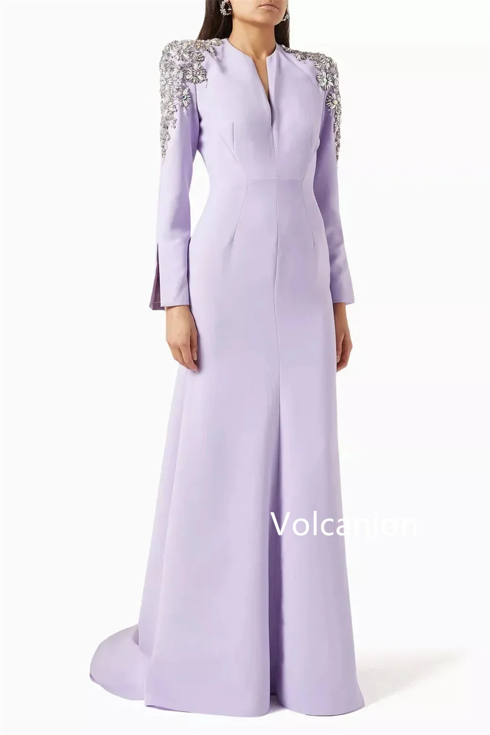 Customized Pastrol Jersey Pleat Sequined Pattern Trumpet V-neck Long Evening Dresses Luxury 2025 Celebrity Matching