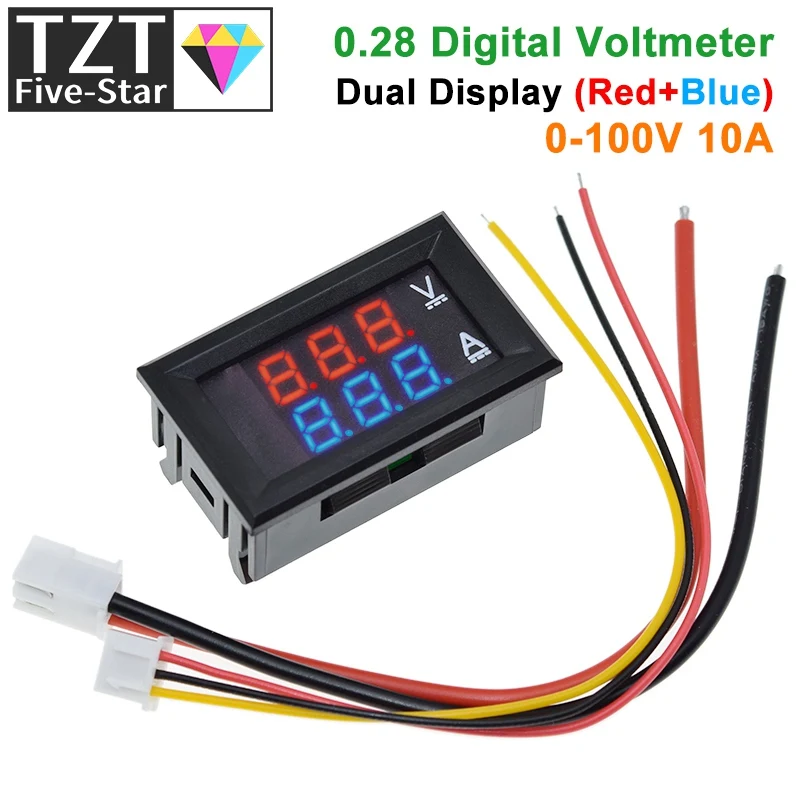 TZT DC 0-100V 10A Digital Voltmeter Ammeter Dual Display Voltage Detector Current Meter Panel Amp Volt Gauge 0.28\