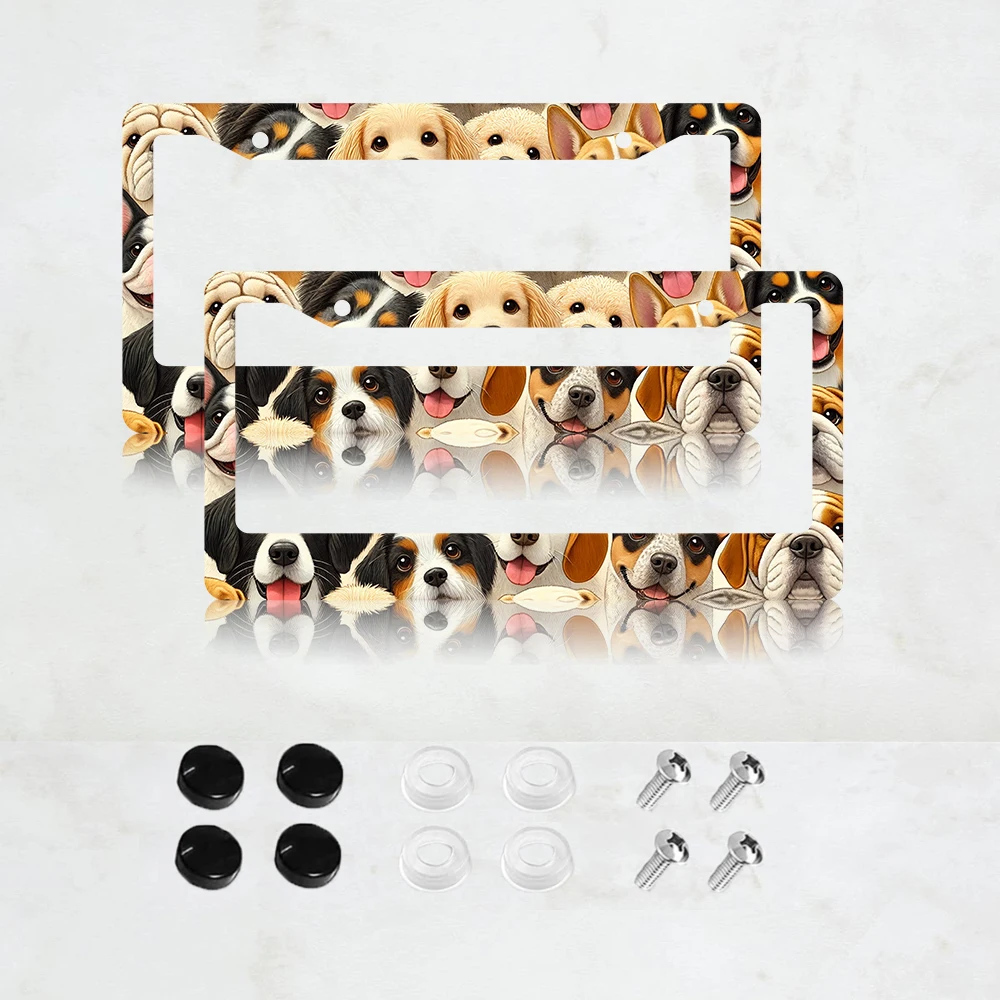 

2PC Watercolor Cats Print License Plate Frame Cute Cat Animal Plate Holder Aluminum Auto Parts Colorful License Plate