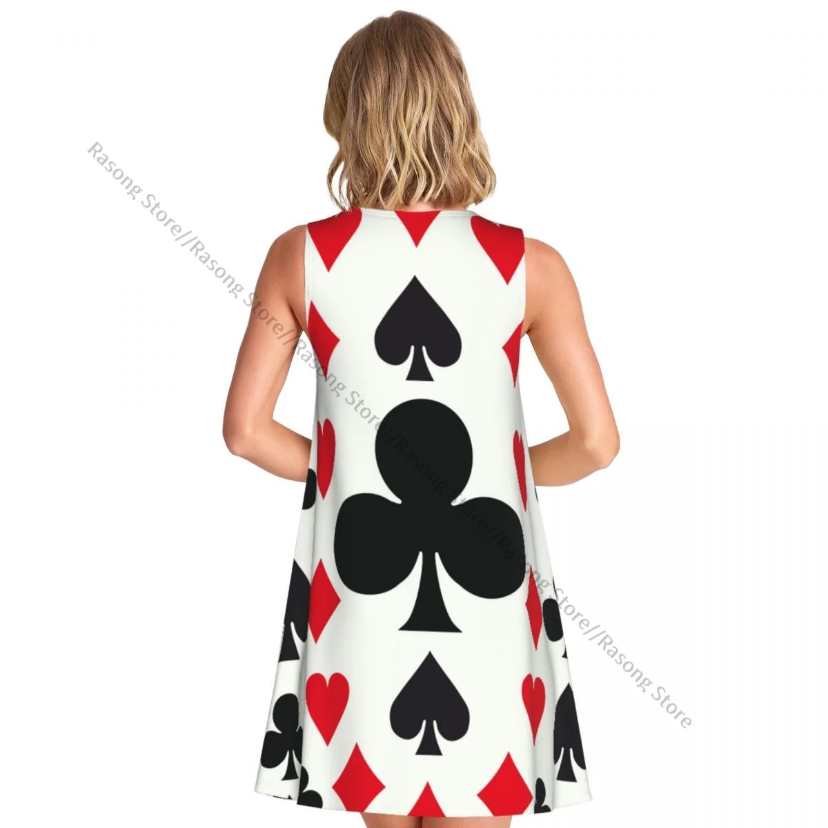 เสื้อผ้าผู้หญิงชุดไพ่โป๊กเกอร์ชุดภาพประกอบคอกลมแขนกุดชุดยาว