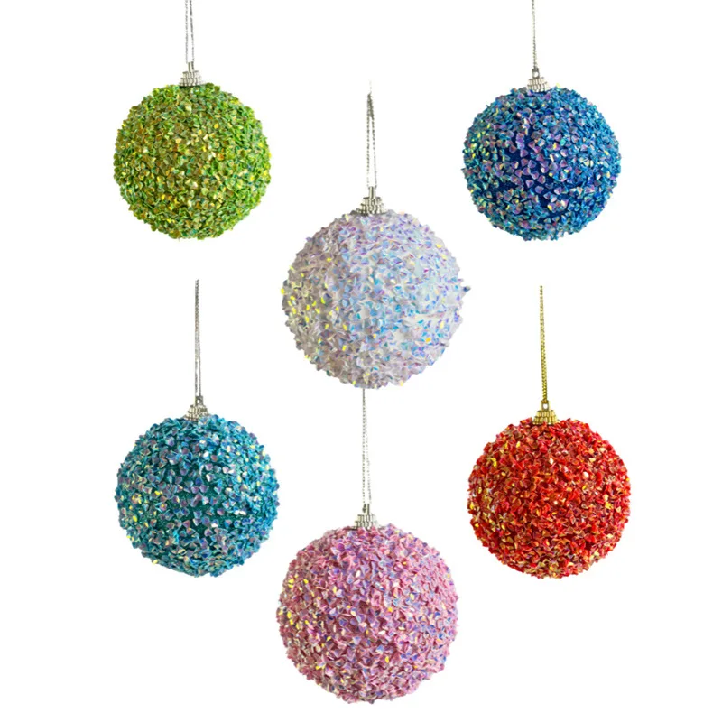 8pcs/set Hanging Glitter Ball Pendant Christmas Tree Decoration Supplies Drop Ornaments 8cm Xmas Colorful Balls