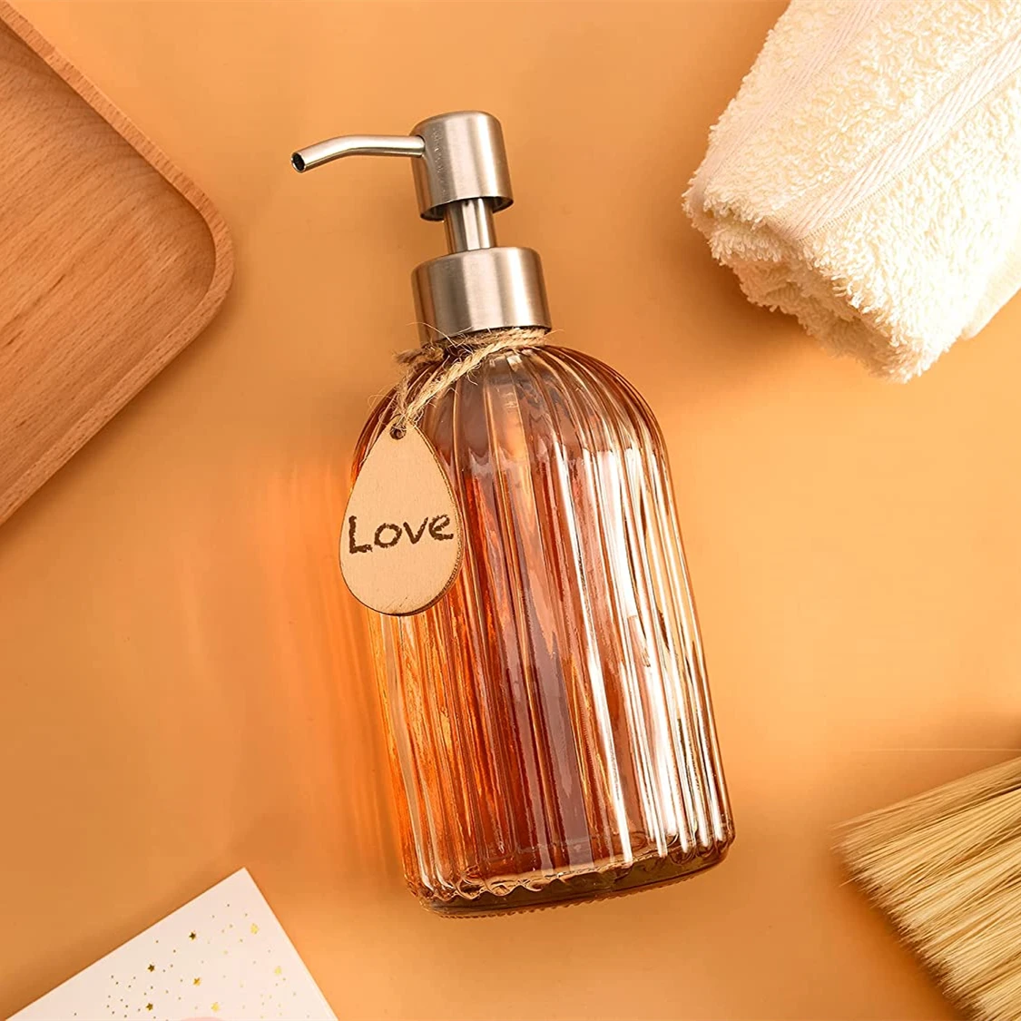 1 Stück 400 ml Klarglas-Seifenspender mit rostfreier Edelstahlpumpe, nachfüllbarer flüssiger Handseifenspender für Badezimmer, leerer