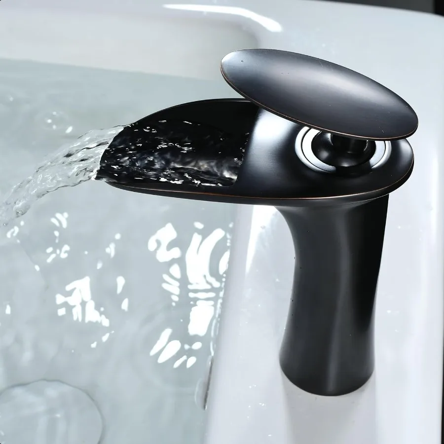 

Смеситель для ванной комнаты с водопадом, 1-луночный крепление, масляная бронза, смеситель для раковины с горячей и холодной водой, однорычажный латунный смесительLK61106ORB