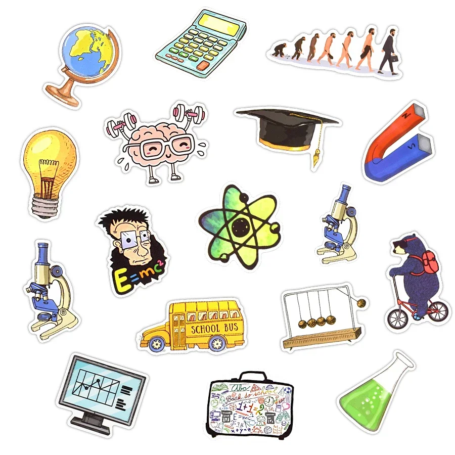 50 PCS Subject Science Stickers Back to School Class Lab Creative Cartoon Stickers for Student Friend DIY Laptop Pencil-box Bike