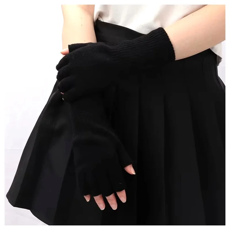 Thermal Warm Fashion Cozy Elastic Knitted Black Gloves For Men Women Riding Writing Driving Winter Fingerless Mittens Gloves