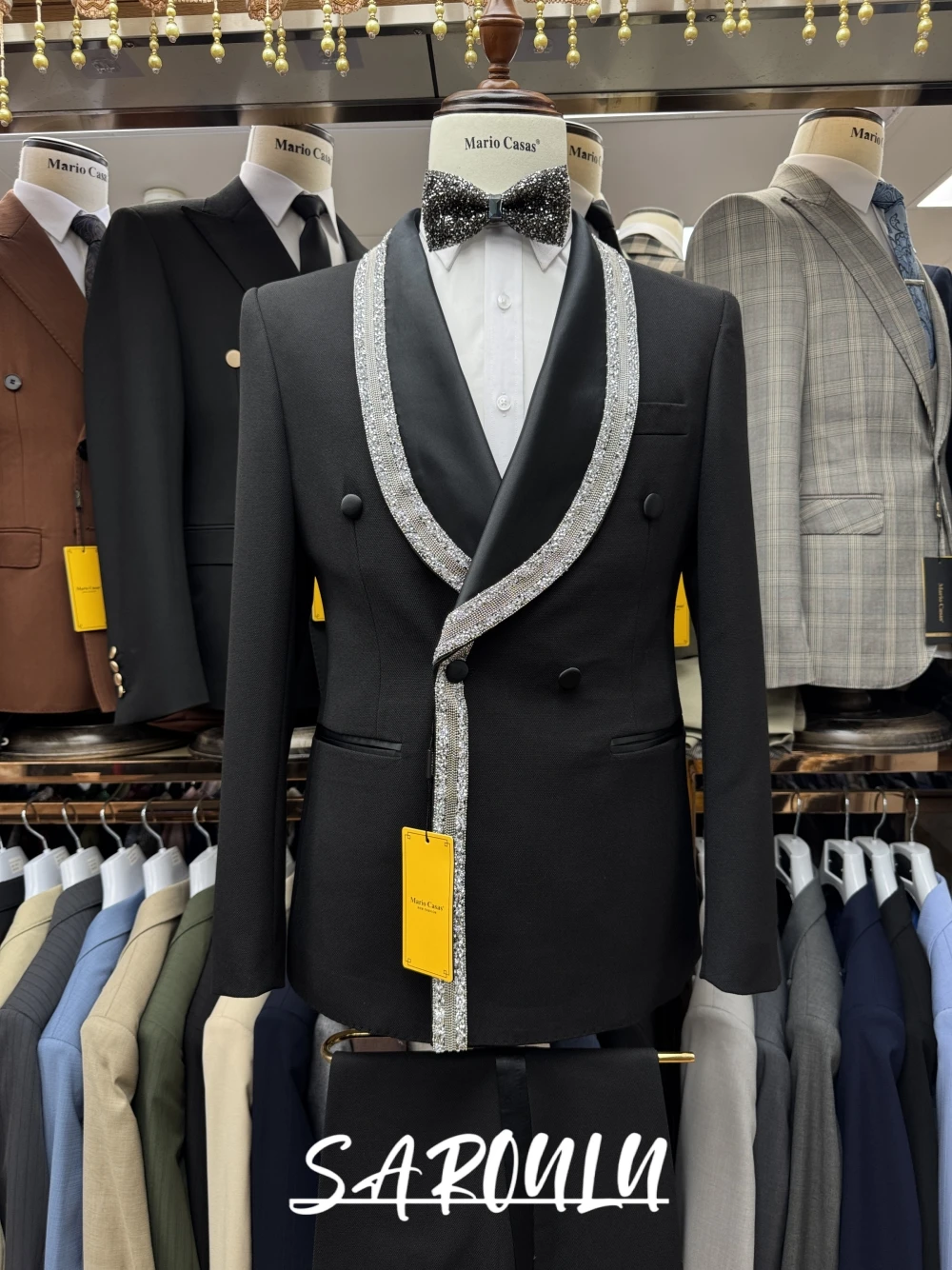 

Celebrity Double Breasted Men's Suit, Golden Details Wedding Groom Wear, Jacket Pants 2-pieces Party Set For Man, Formal Banquet