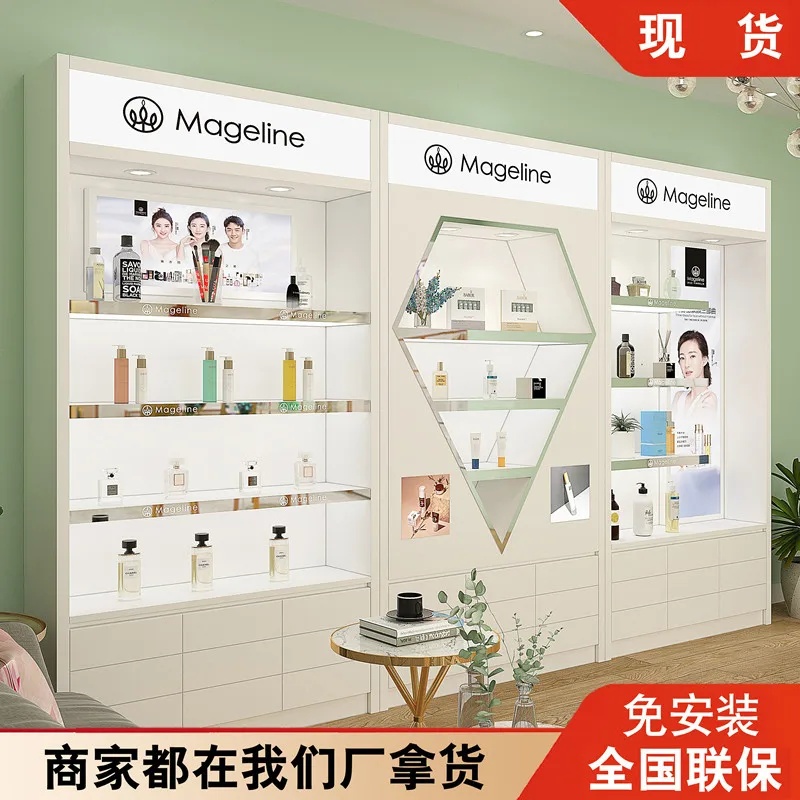 Customization Simple fashion modern cosmetics display cabinet, beauty salon product cabinet, skin care products shelves, paint d