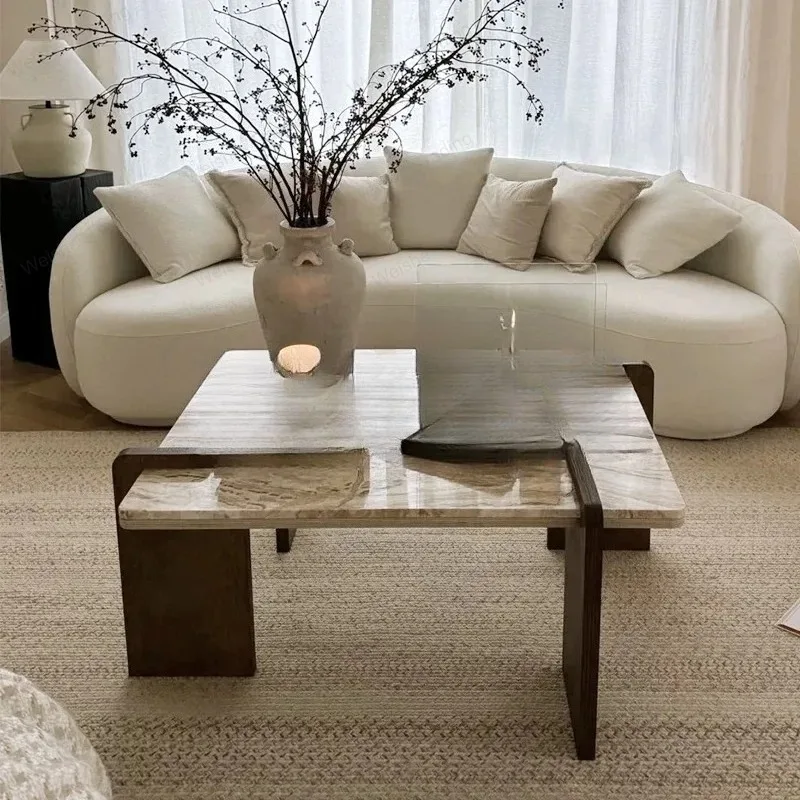 Travertine Table, Mid-Century Cream Coffee Table, Heat & Scratch Resistant, Natural Veining