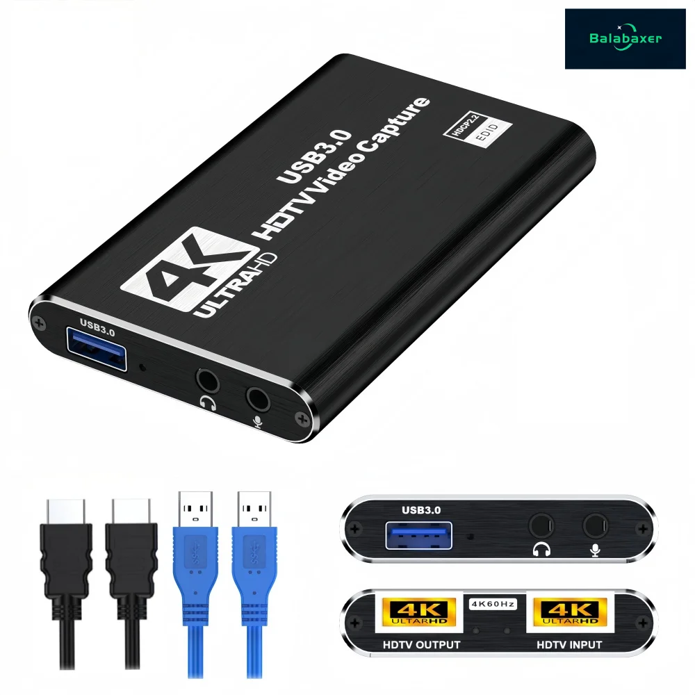 4K HDTV Video Capture Card USB 3.0, 1080P 60FPS Recorder for Streaming/Gaming/Meetings, Plug & Play, HDR, Ultra-Low Latency