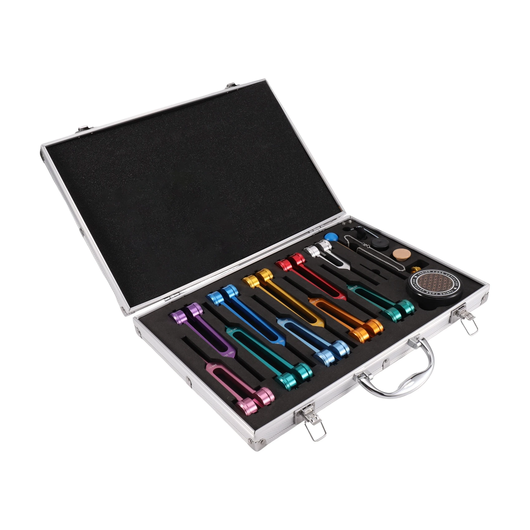 AA67-Multi-Color Aluminum Alloy Chakra Tuning Forks(10PCS), For Healing& For Sound Therapy With Activator Included