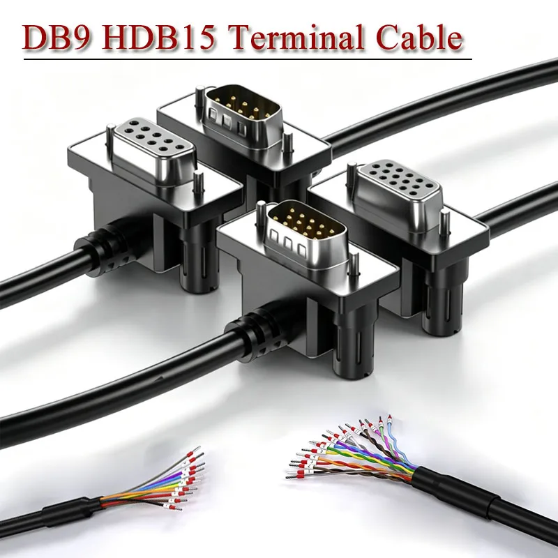 Elbow DB9 HDB15 Single Head Terminal Cable Industrial Grade Male and Female Head with Number Tube 9 15 Pin Line DB15 Serial Wire