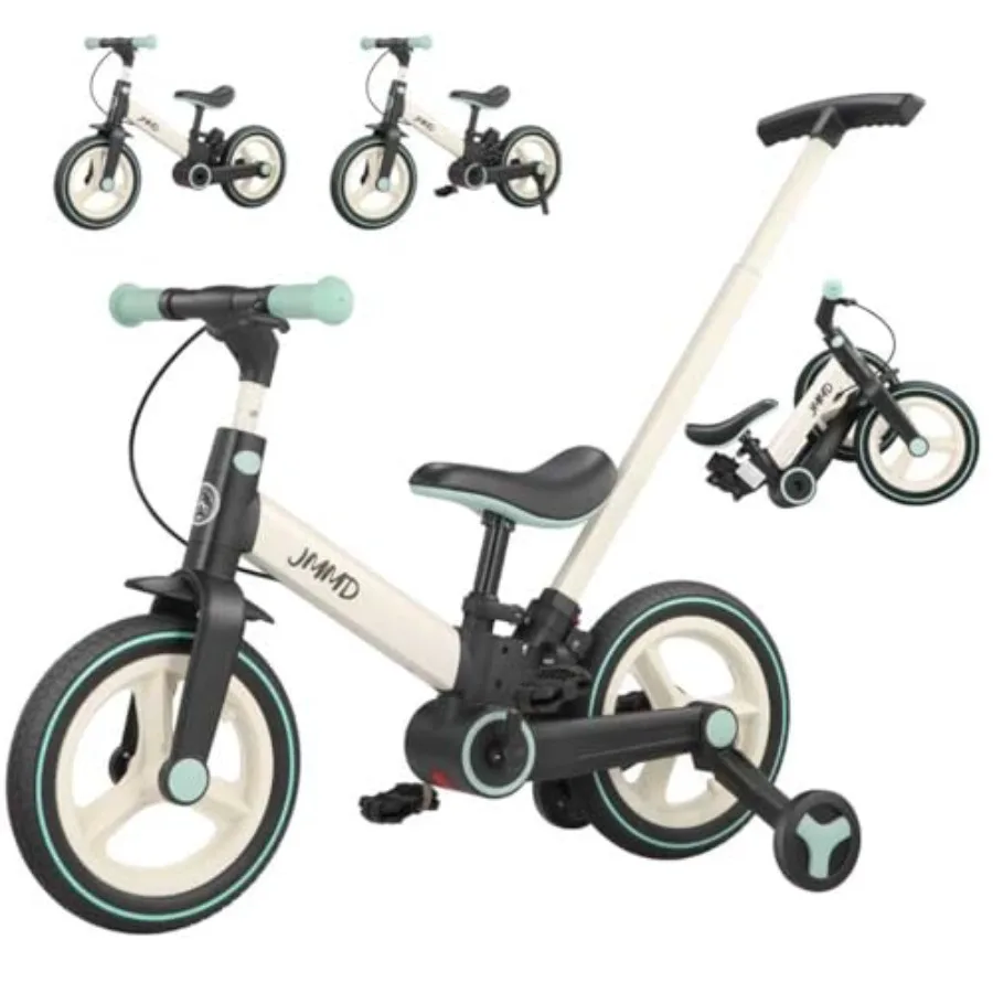 

6 in 1 Toddler Bike for 18-60 Months: 12 Foldable Balance Bike with Push Handle, Training Wheels, Pedals, Brakes, Kickstand Lig