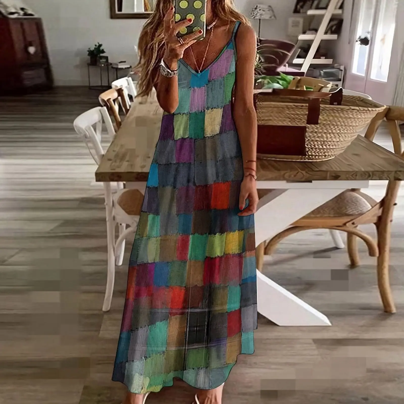 Vestido sem mangas de telhas abstratas femininas, Vestidos para ocasiões especiais, Roupas de verão, Vestido feminino