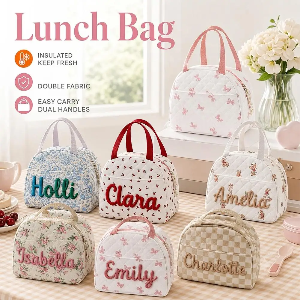 Personalized Custom Name Insulated Lunch Bag Lunch Box Storage Handbag For Kindergarten Kid School Cooler Bag Picnic Food Pouch