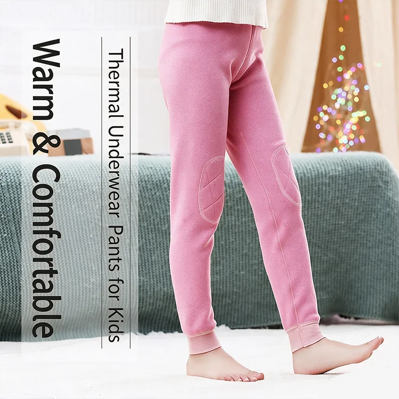 For Girls Thermal Pants German Fleece Long Johns Fleece Thickened Children Wear Knee Pads Cotton Pants Baby Pajama Anti-pilling