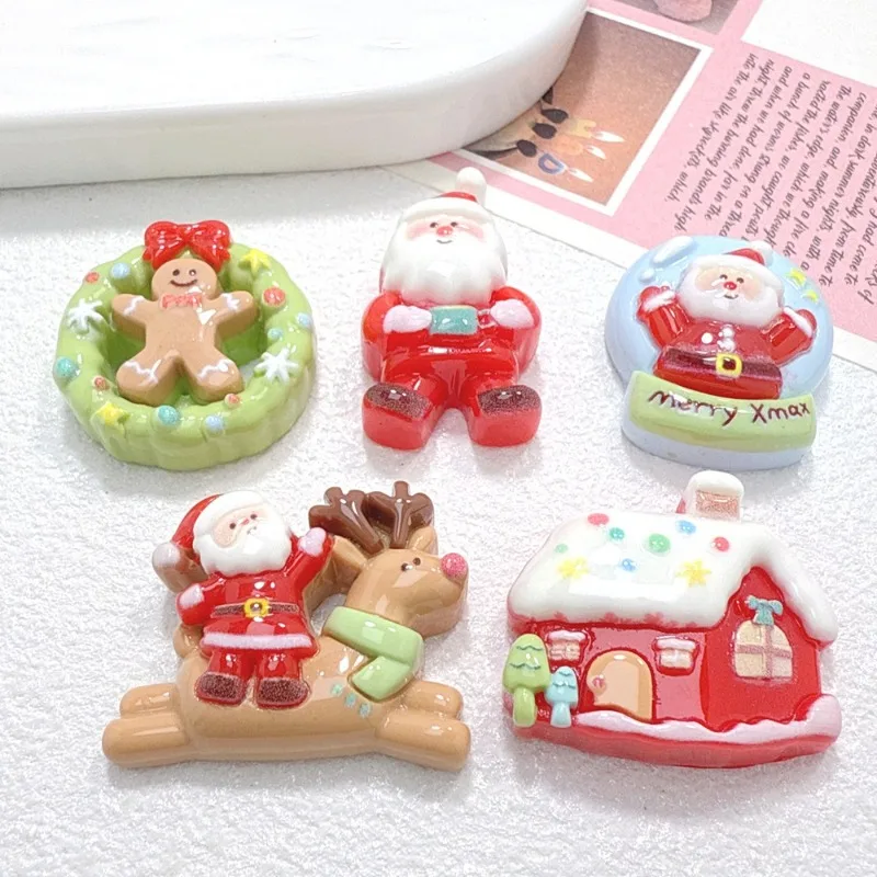 5 قطعة عيد الميلاد الراتنج فلاتباك سانتا كلوز الرنة الزنجبيل رجل DIY بها بنفسك سكرابوكينغ إكسسوارات الشعر الحرفية ديكور زينة عيد الميلاد #6